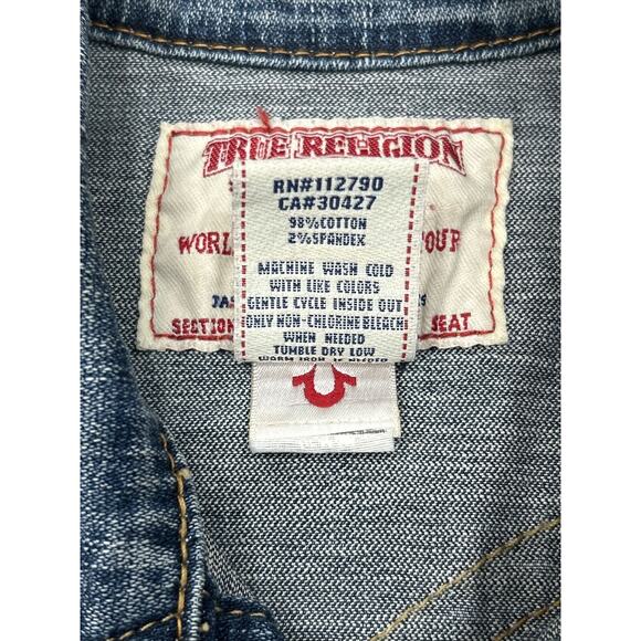 True Religion Womens Sz Medium Emily Medium/Dark Wash Long Sleeve Denim Jacket - Picture 6 of 9